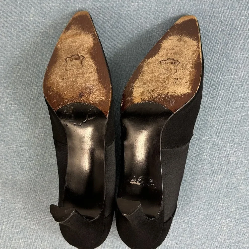 Stuart Weitzman Vintage Black Satin Upper Heels Size 9 AA